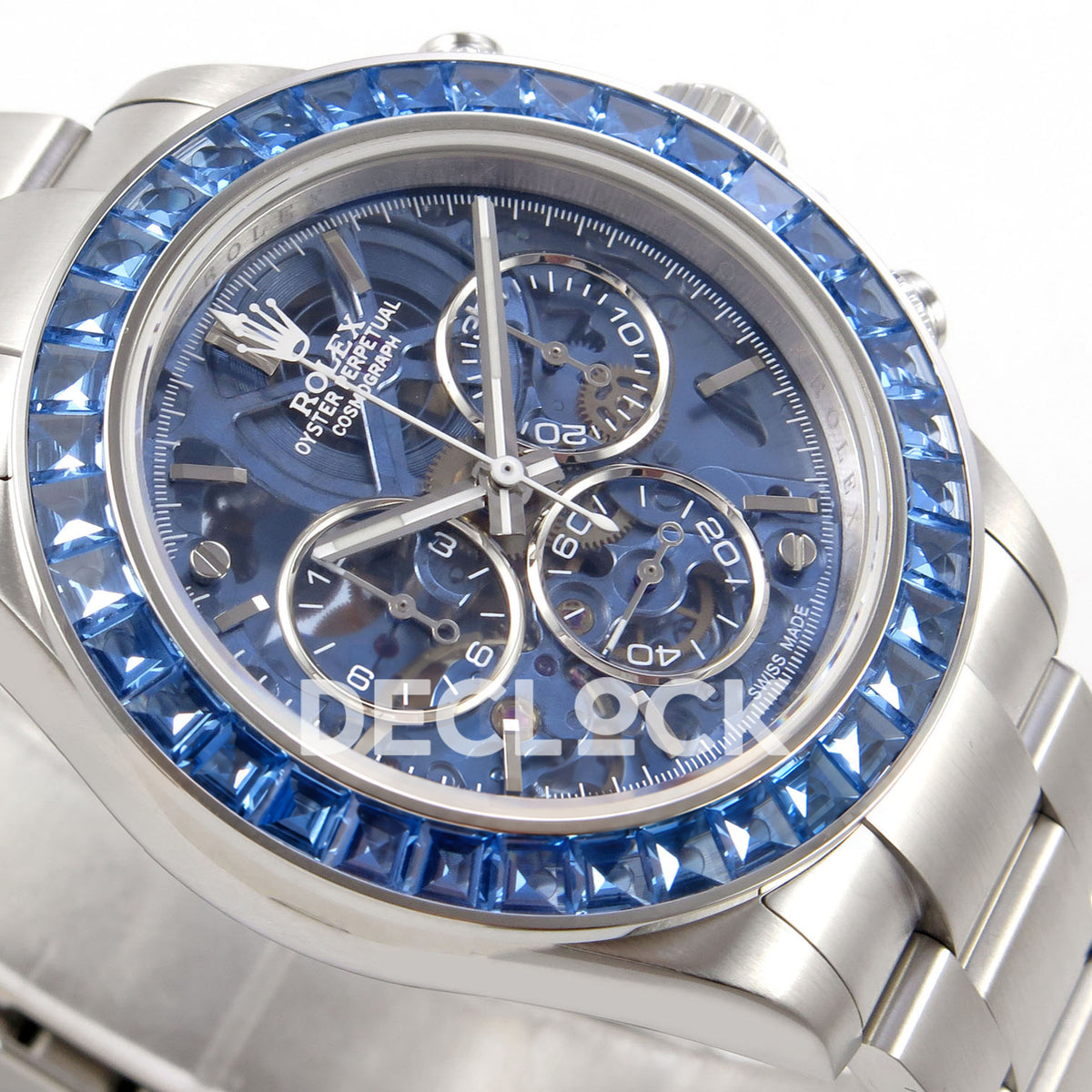Rolex Daytona Arolla SONIC blue skeleton SA4130 replica - right dial detail