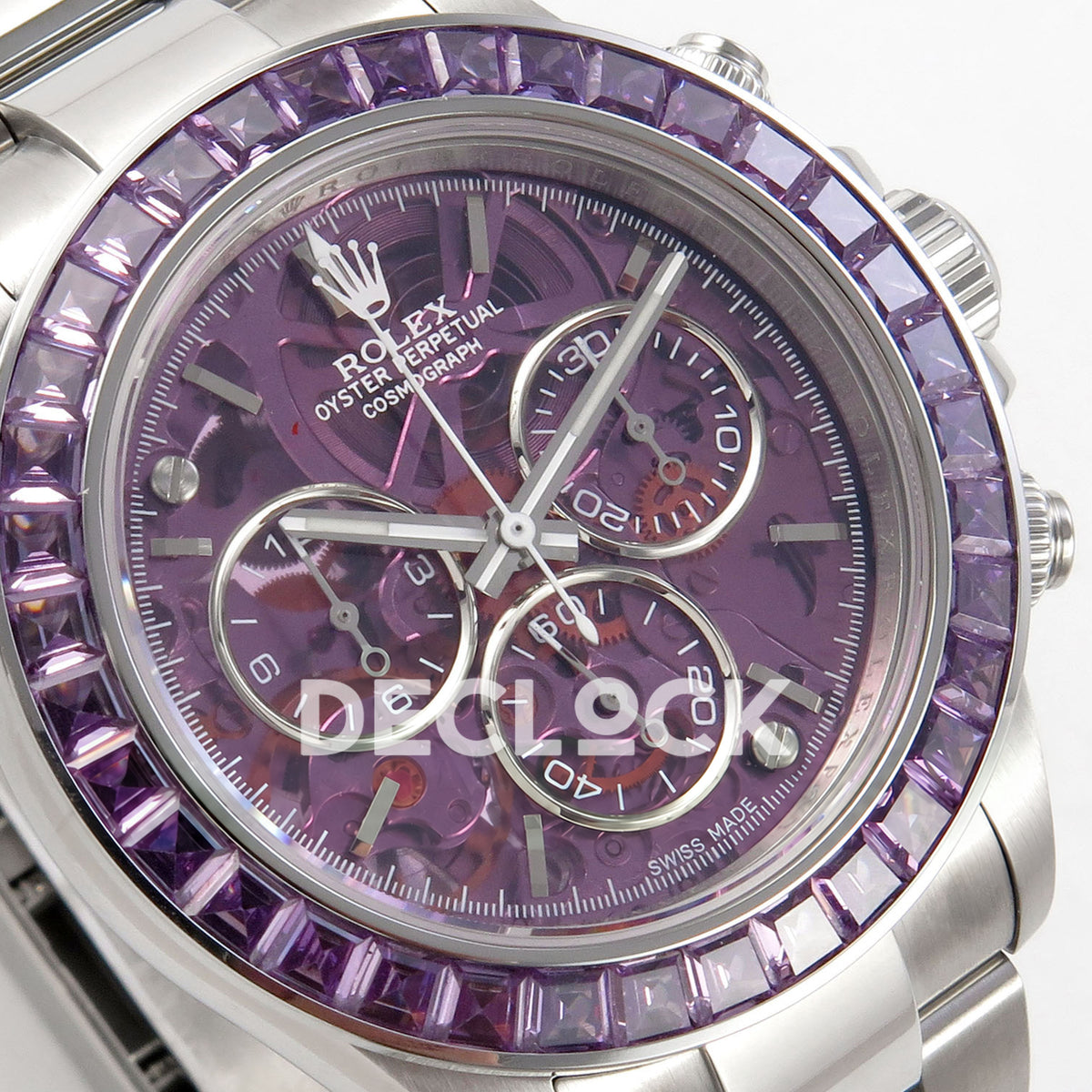 Rolex Daytona Arolla SONIC purple skeleton SA4130 replica - angled dial close up
