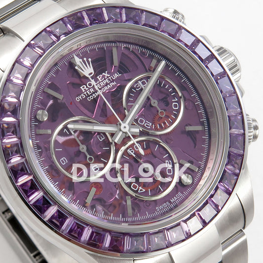 Rolex Daytona Arolla SONIC purple skeleton SA4130 replica - angled dial close up