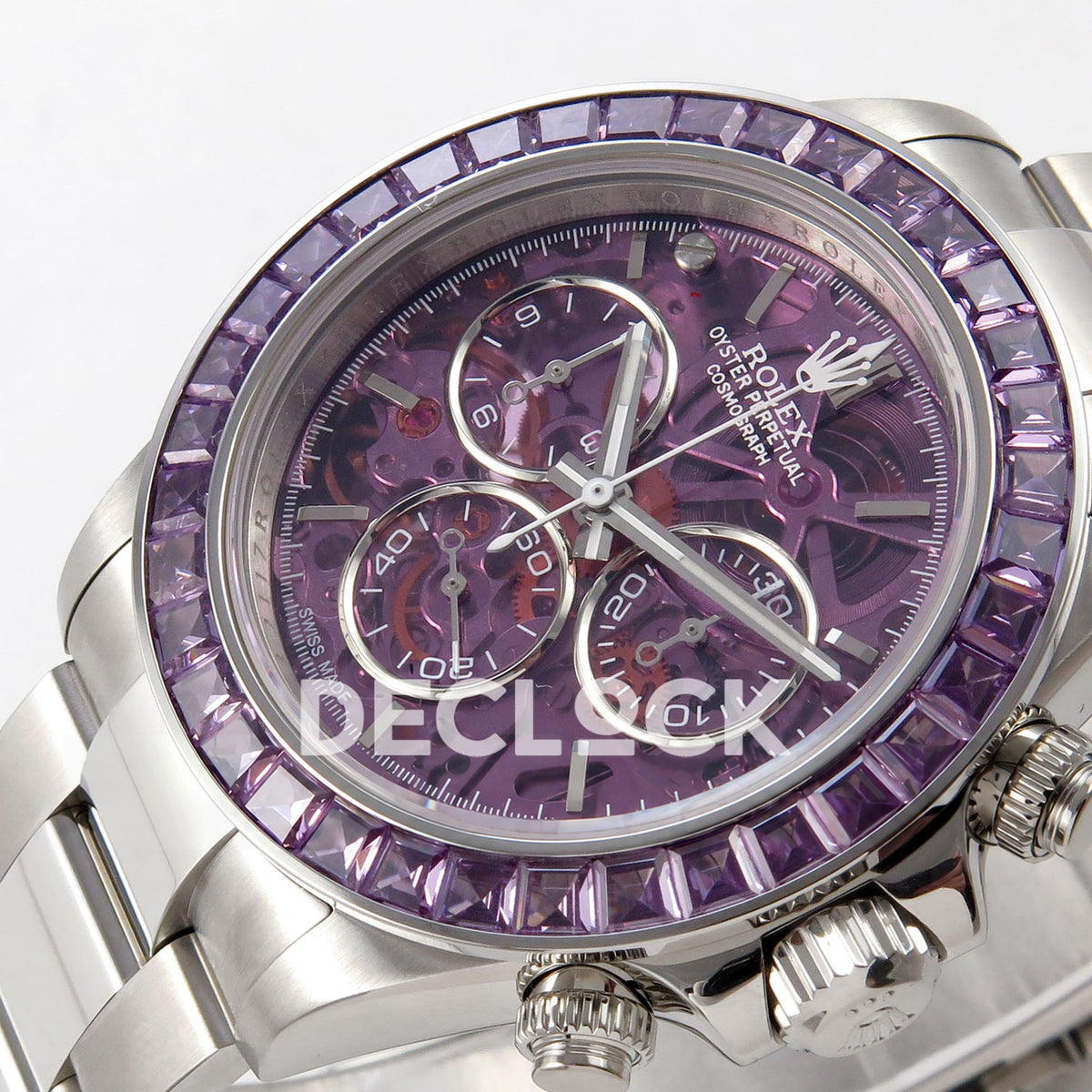 Rolex Daytona Arolla SONIC purple skeleton SA4130 replica - left dial detail