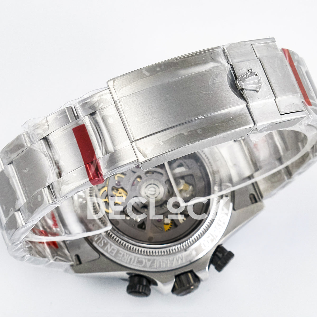 Rolex Daytona Artisans Black Skeleton GETF DD4802 replica - bracelet clasp and caseback view