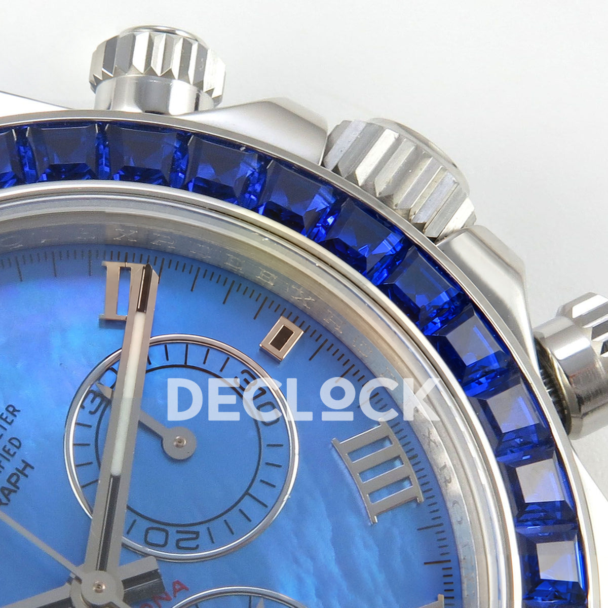 Rolex Daytona Custom 116519 Beach MPF Blue Dial Blue Leather SA4801 replica - bezel crown detail