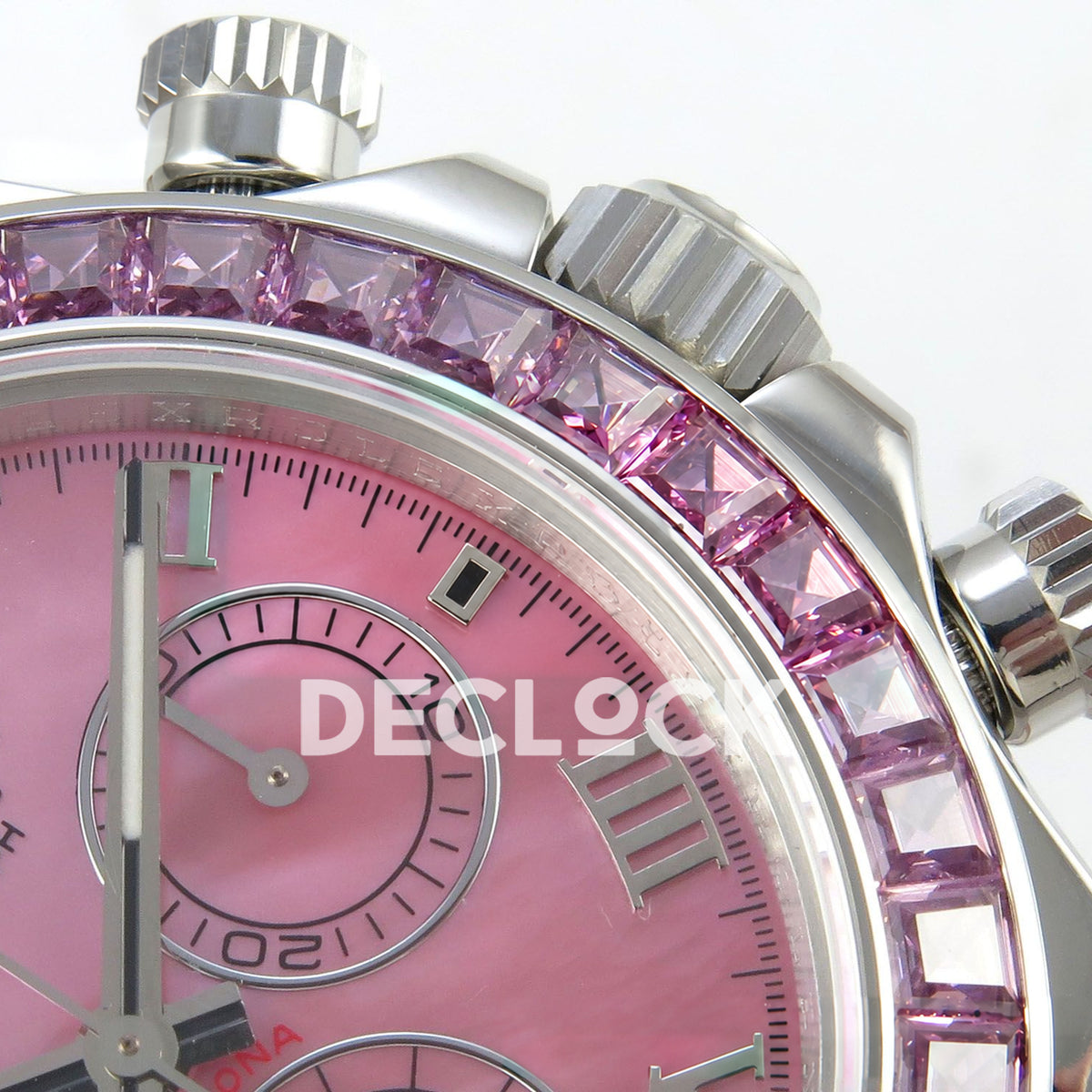 Rolex Daytona Custom 116519 Beach MPF Pink Dial Pink Leather SA4801 replica - bezel crown detail