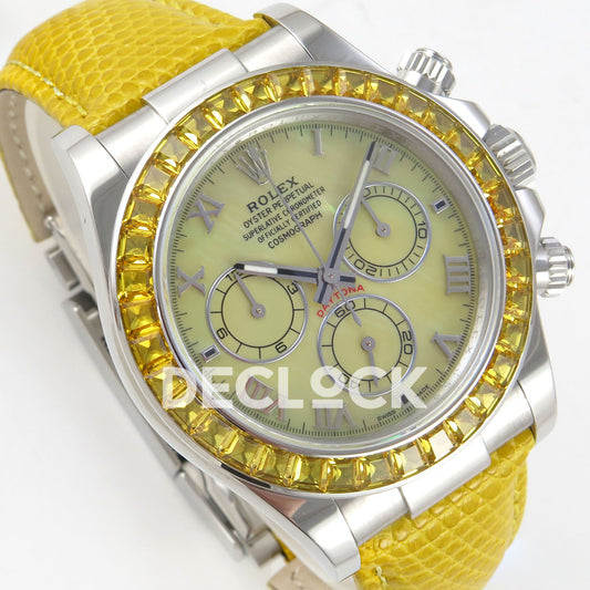 Rolex Daytona Custom 116519 Beach MPF Yellow Dial Yellow Leather SA4801 replica - three quarter left