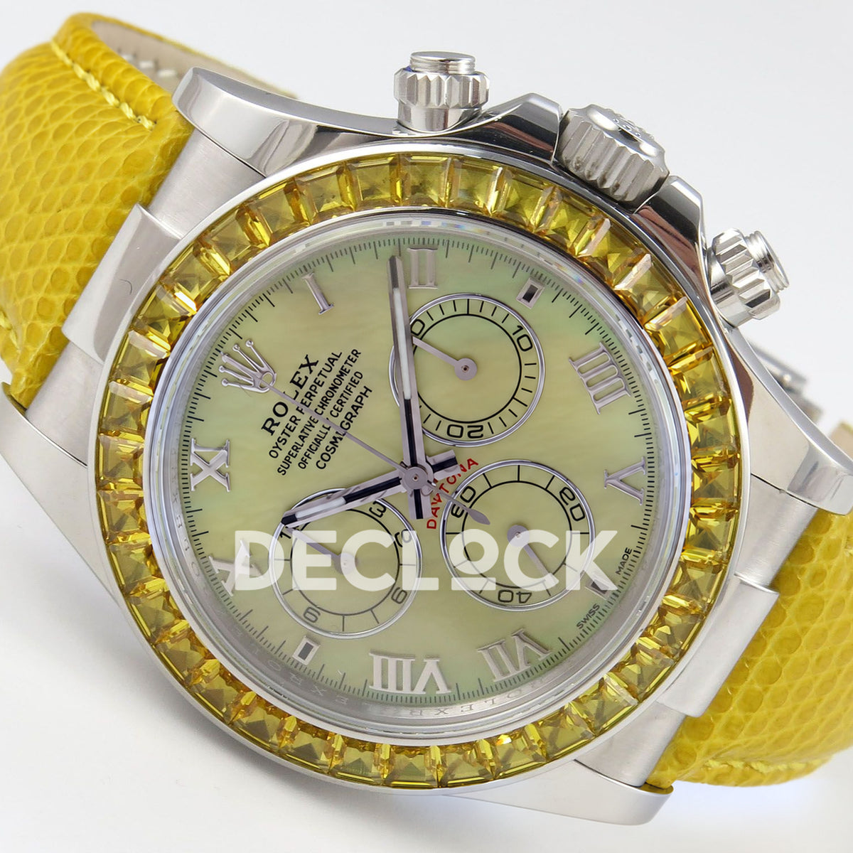 Rolex Daytona Custom 116519 Beach MPF Yellow Dial Yellow Leather SA4801 replica - three quarter right