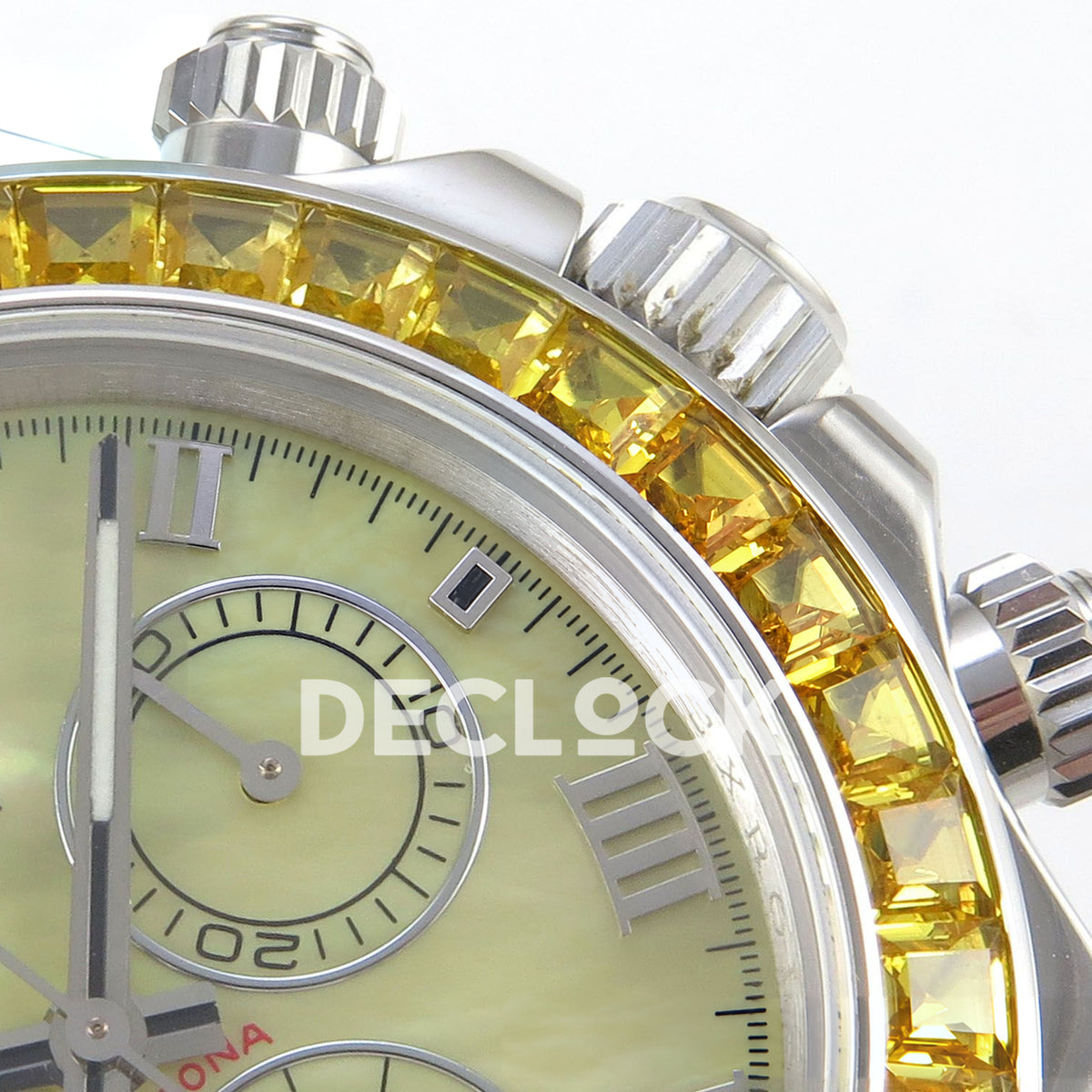 Rolex Daytona Custom 116519 Beach MPF Yellow Dial Yellow Leather SA4801 replica - bezel crown detail