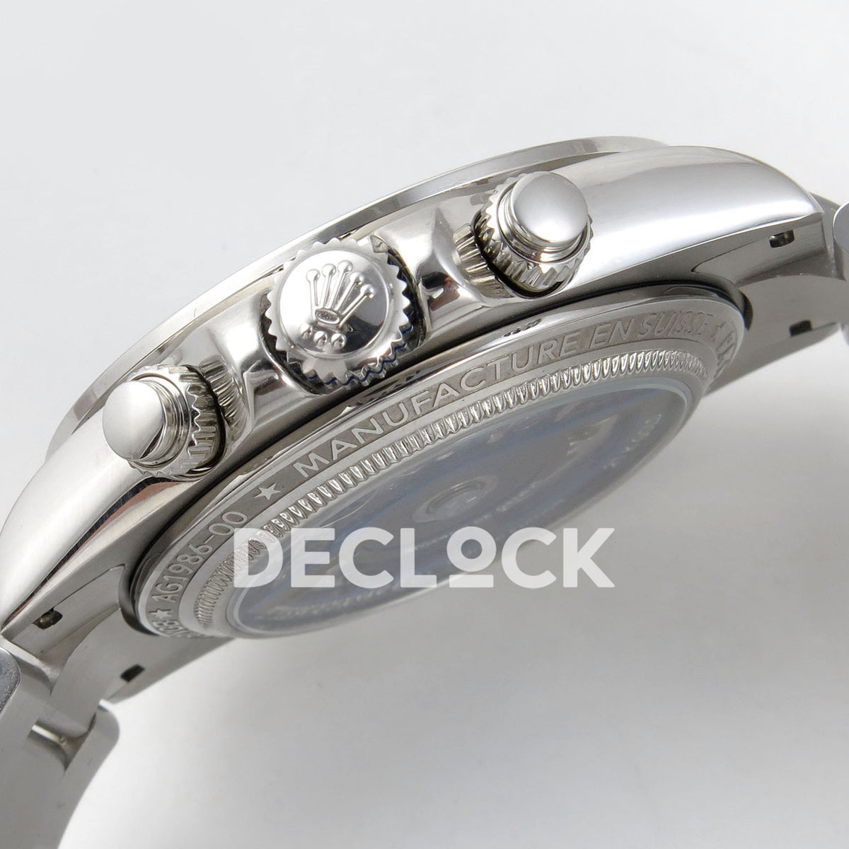 Rolex Daytona Custom 116520 Arolla Blue Skeleton ADGF DD4801 replica - crown and pushers