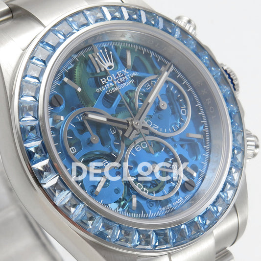 Rolex Daytona Custom 116520 Arolla Blue Skeleton ADGF SA4130 replica - angled dial