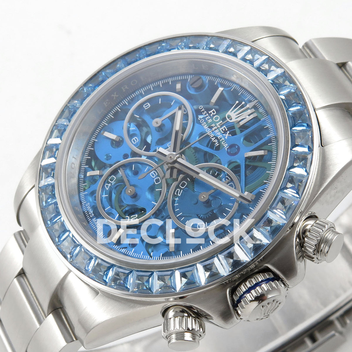 Rolex Daytona Custom 116520 Arolla Blue Skeleton ADGF SA4130 replica - crown side front
