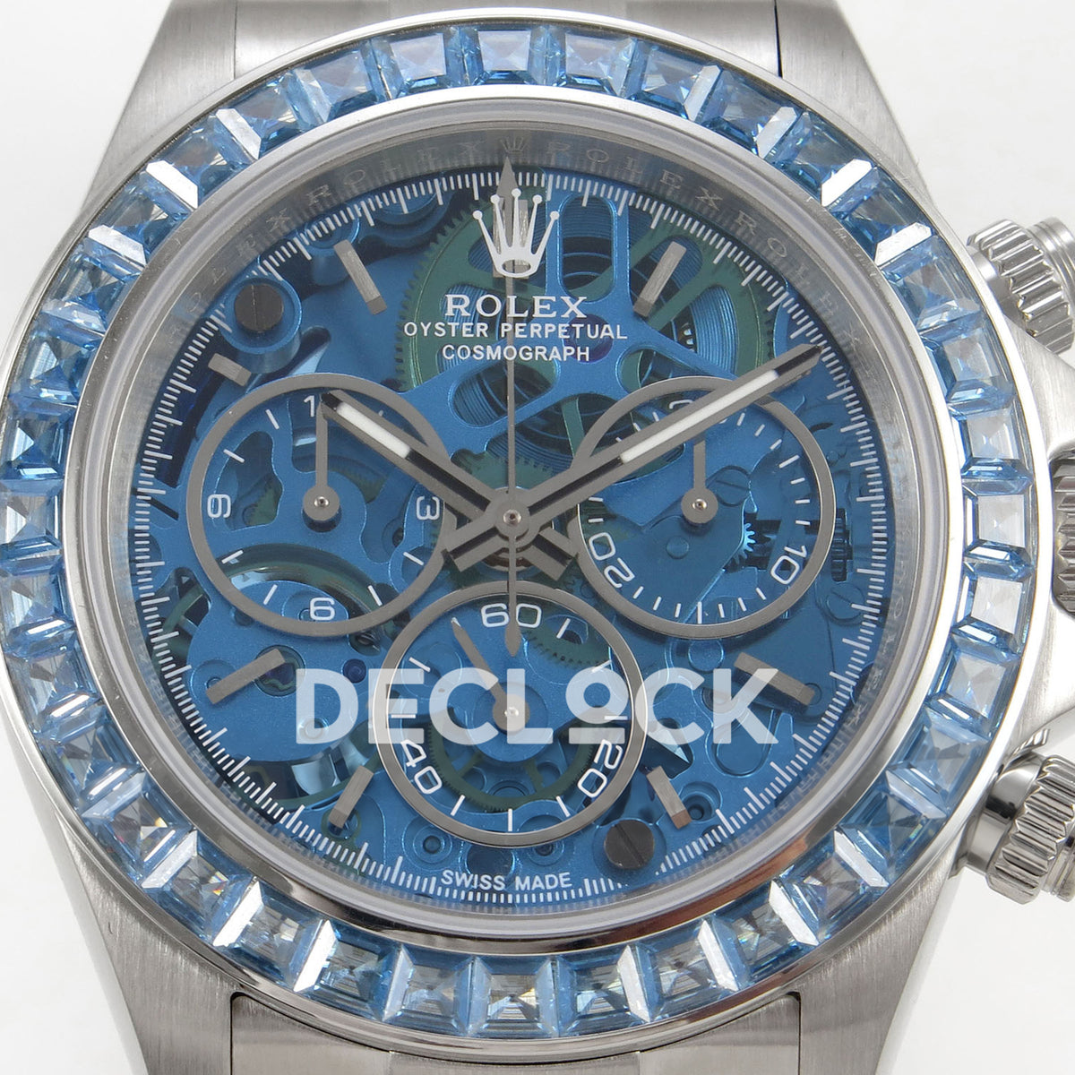 Rolex Daytona Custom 116520 Arolla Blue Skeleton ADGF SA4130 replica - dial close up