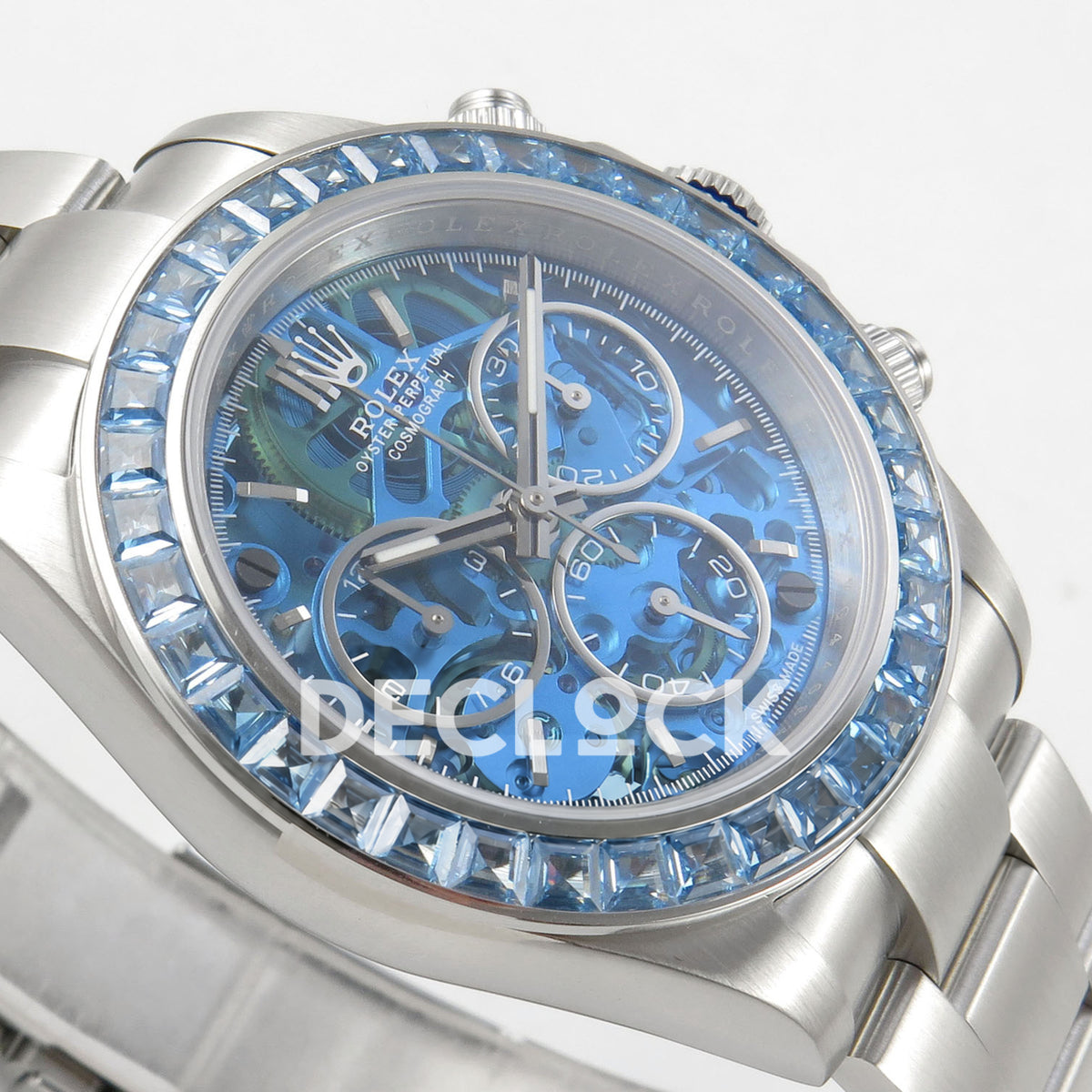 Rolex Daytona Custom 116520 Arolla Blue Skeleton ADGF SA4130 replica - opposite angled front
