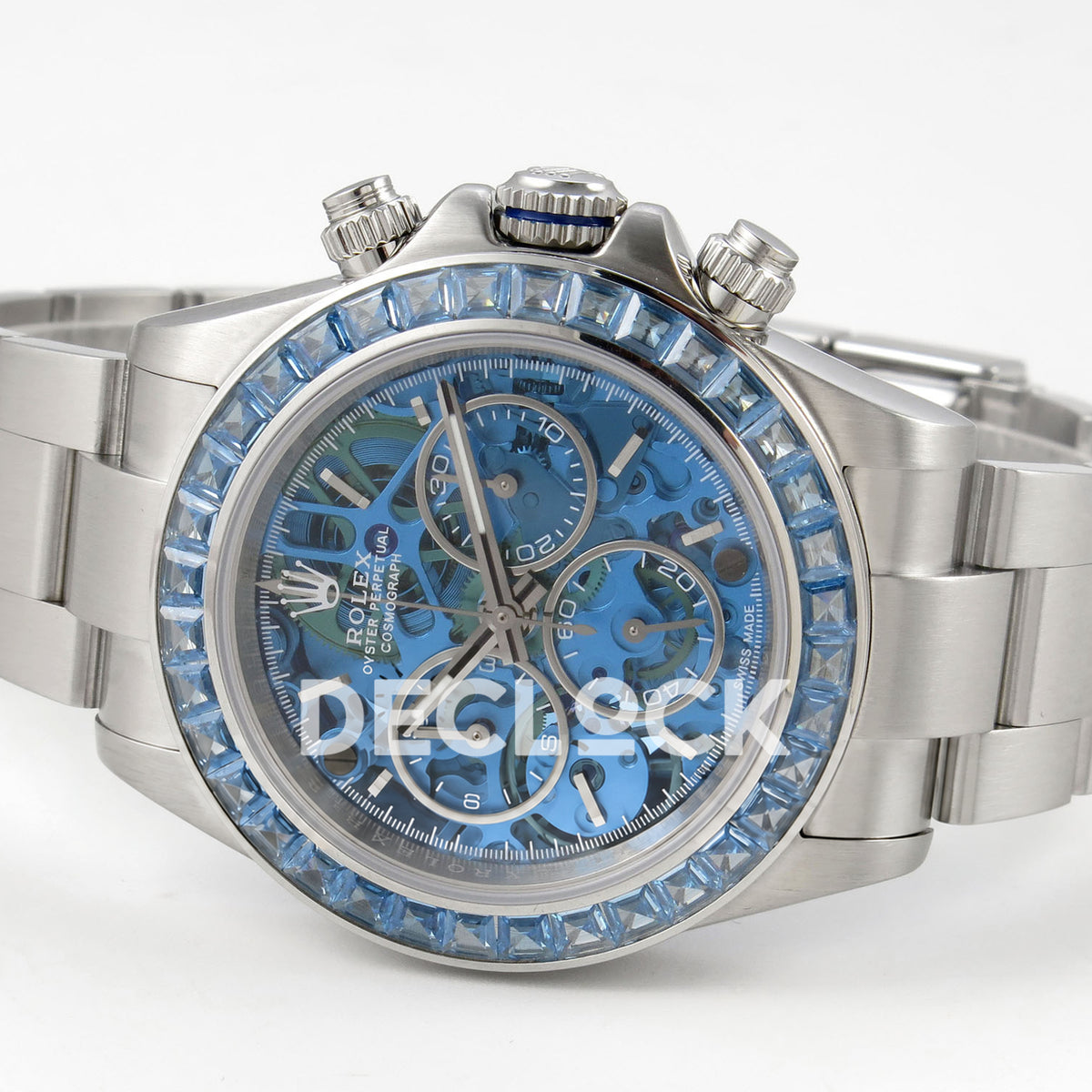 Rolex Daytona Custom 116520 Arolla Blue Skeleton ADGF SA4130 replica - rotated front