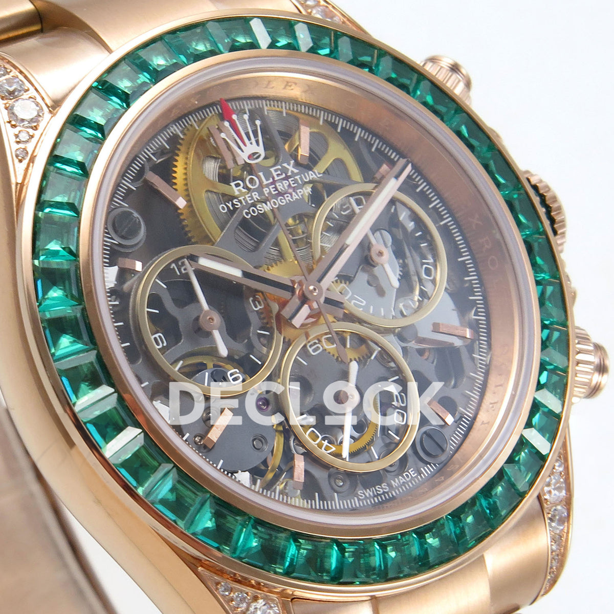 Rolex Daytona Custom 116520 Arolla Rose Gold Green Bezel ADGF DD4801 replica - angled dial