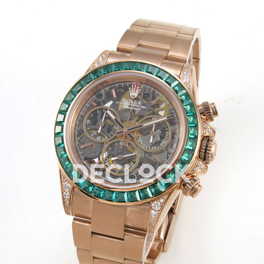Rolex Daytona Custom 116520 Arolla Rose Gold Green Bezel ADGF SA4130 replica - angled front