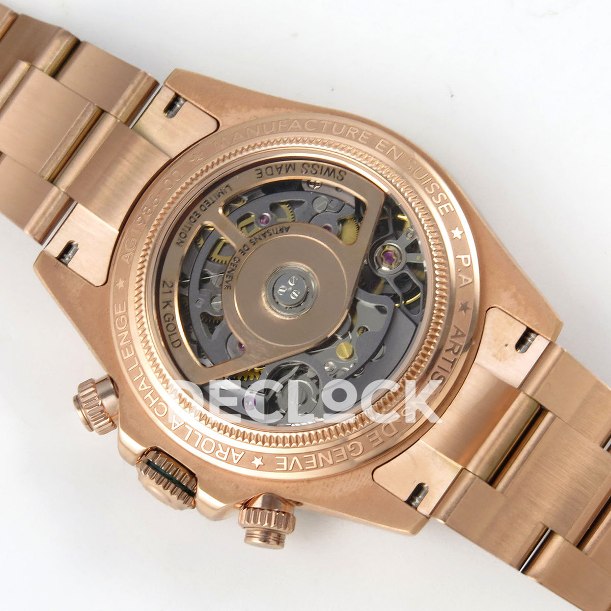 Rolex Daytona Custom 116520 Arolla Rose Gold Green Bezel ADGF SA4130 replica - exhibition caseback
