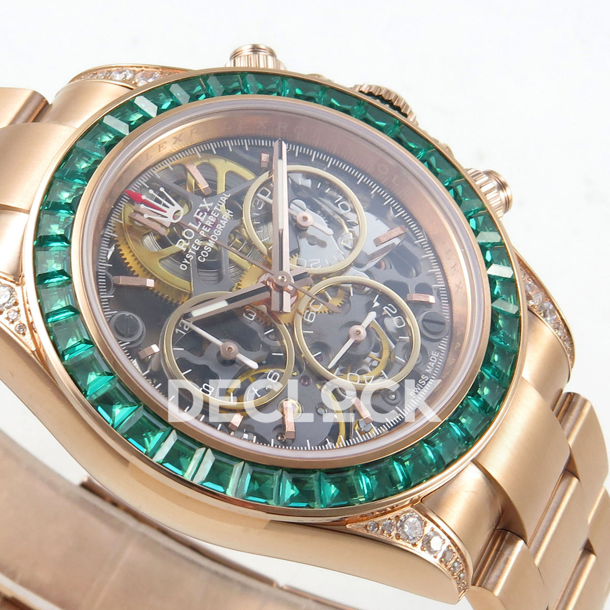 Rolex Daytona Custom 116520 Arolla Rose Gold Green Bezel ADGF SA4130 replica - opposite angled front