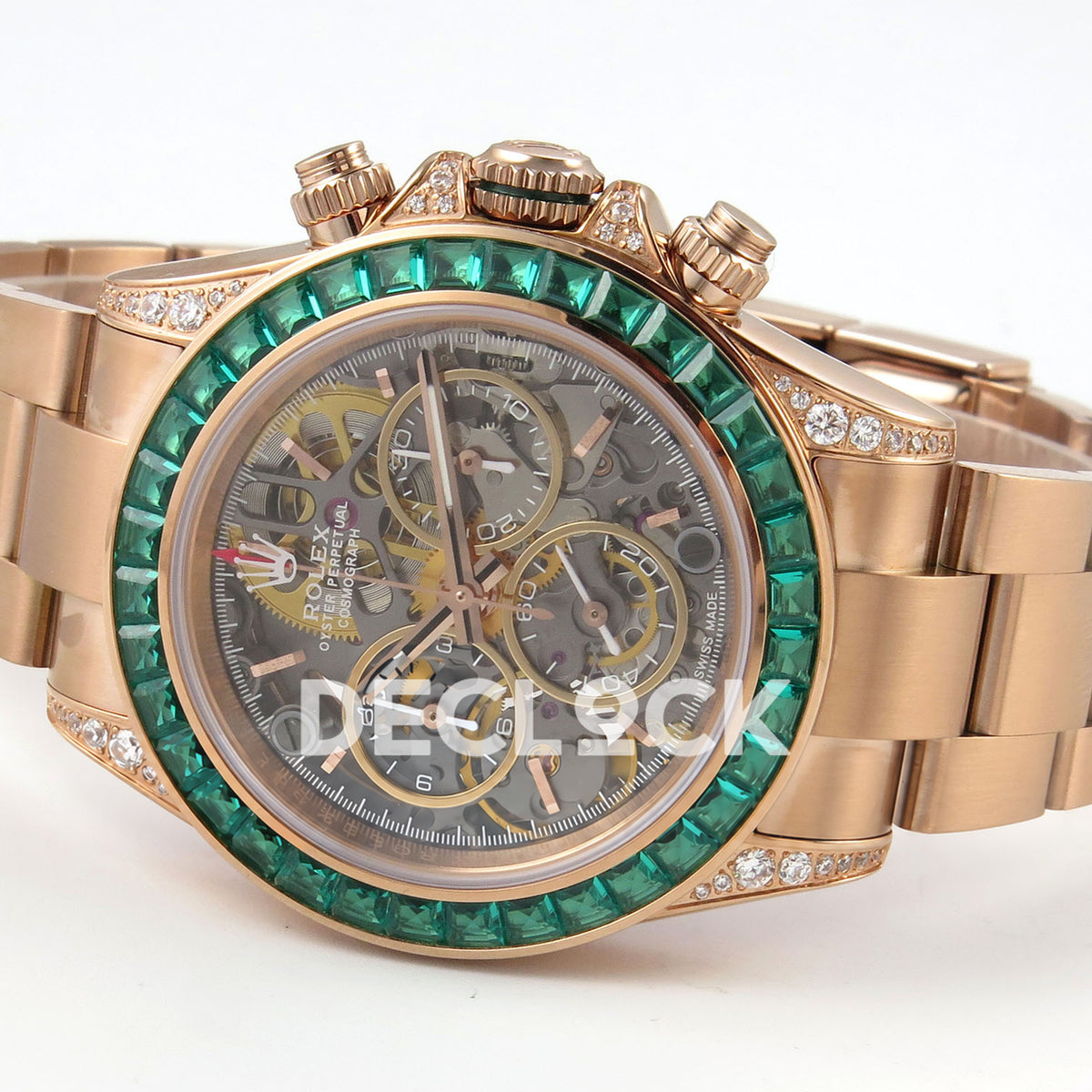 Rolex Daytona Custom 116520 Arolla Rose Gold Green Bezel ADGF SA4130 replica - rotated front