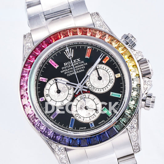Rolex Daytona Custom 116520 RXF Rainbow Black Silver Dial DD4130 replica - front three quarter