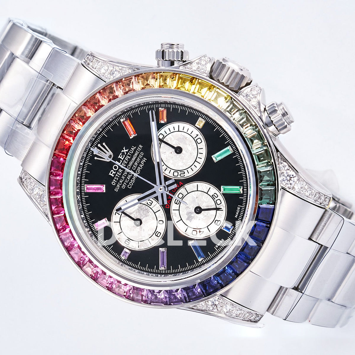 Rolex Daytona Custom 116520 RXF Rainbow Black Silver Dial DD4130 replica - front angle left