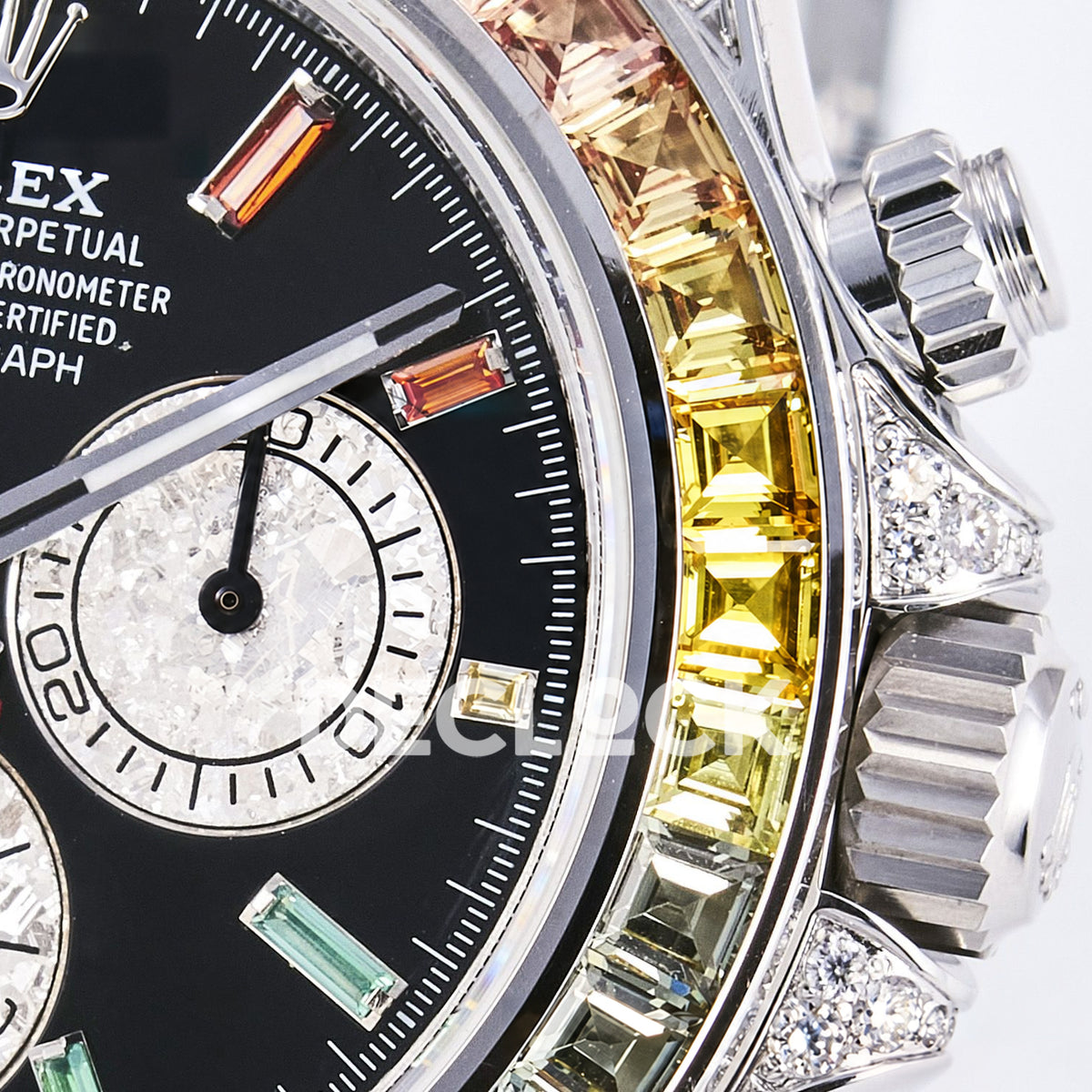 Rolex Daytona Custom 116520 RXF Rainbow Black Silver Dial DD4130 replica - lower dial closeup