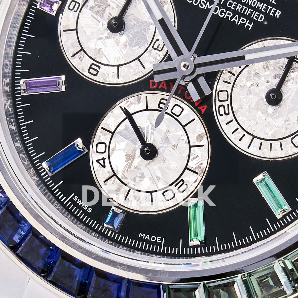 Rolex Daytona Custom 116520 RXF Rainbow Black Silver Dial DD4130 replica - lower dial angle