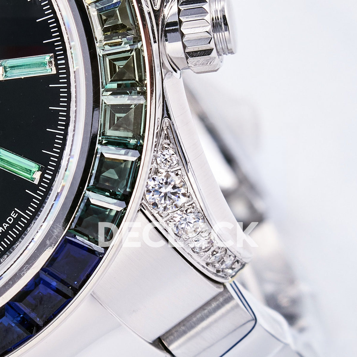 Rolex Daytona Custom 116520 RXF Rainbow Black Silver Dial DD4130 replica - crown and lug closeup