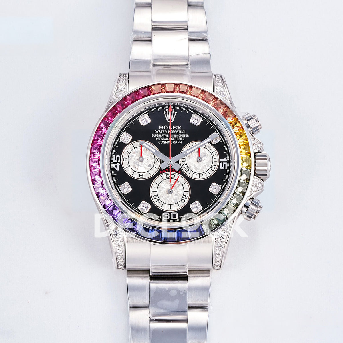 Rolex Daytona Custom 116520 RXF Rainbow Black Silver Gem Markers DD4130 replica - front