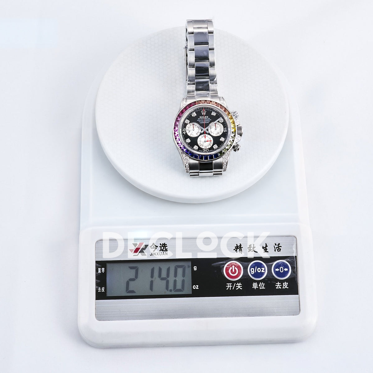 Rolex Daytona Custom 116520 RXF Rainbow Black Silver Gem Markers DD4130 replica - weight scale