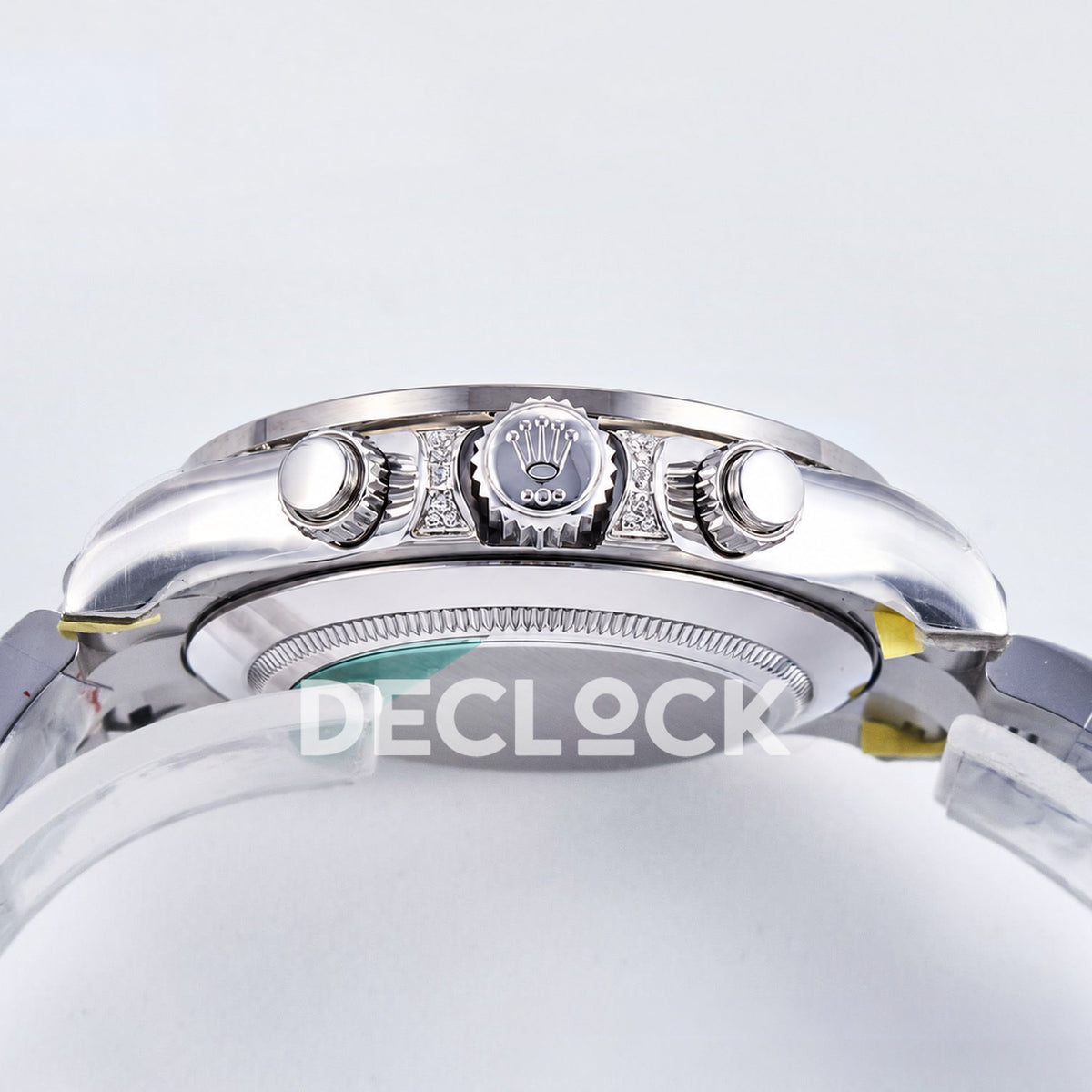 Rolex Daytona Custom 116520 RXF Rainbow Black Silver Gem Markers DD4130 replica - crown side profile