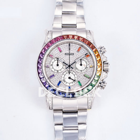 Rolex Daytona Custom 116520 RXF Rainbow Pavé Dial Steel DD4130 replica - front