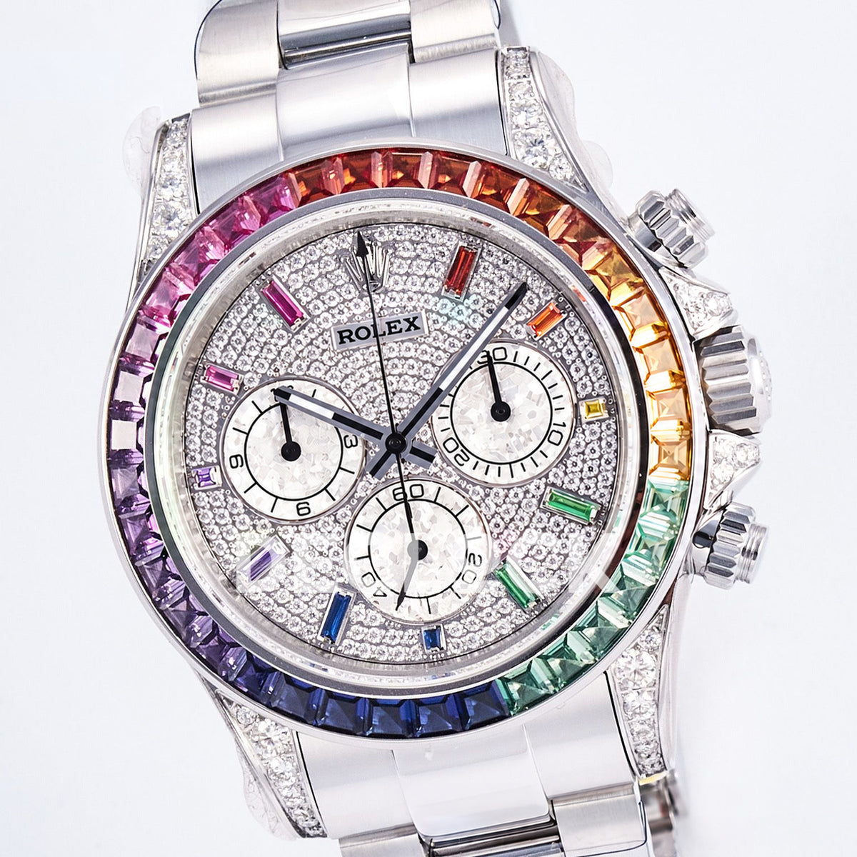 Rolex Daytona Custom 116520 RXF Rainbow Pavé Dial Steel DD4130 replica - front three quarter