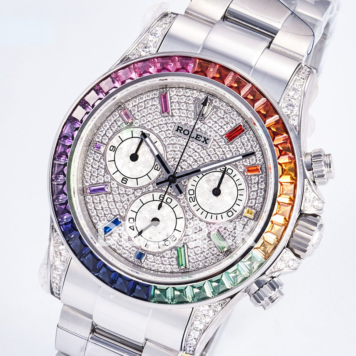 Rolex Daytona Custom 116520 RXF Rainbow Pavé Dial Steel DD4130 replica - front angle right