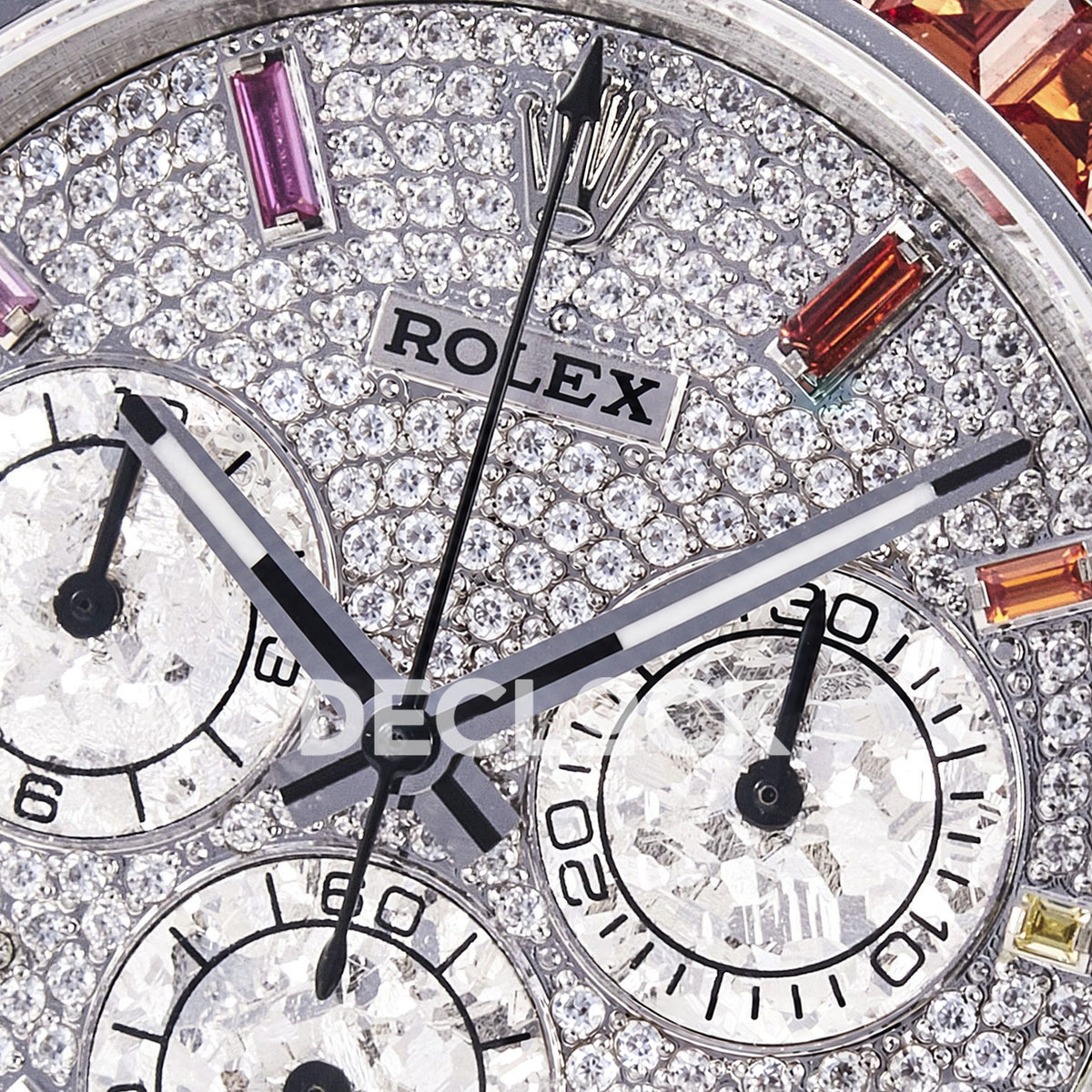 Rolex Daytona Custom 116520 RXF Rainbow Pavé Dial Steel DD4130 replica - upper dial closeup
