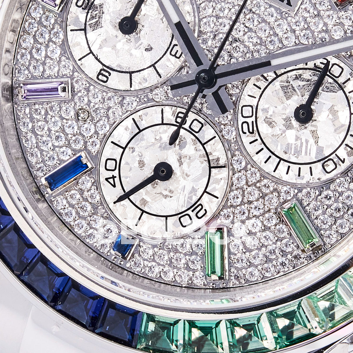 Rolex Daytona Custom 116520 RXF Rainbow Pavé Dial Steel DD4130 replica - lower dial angle