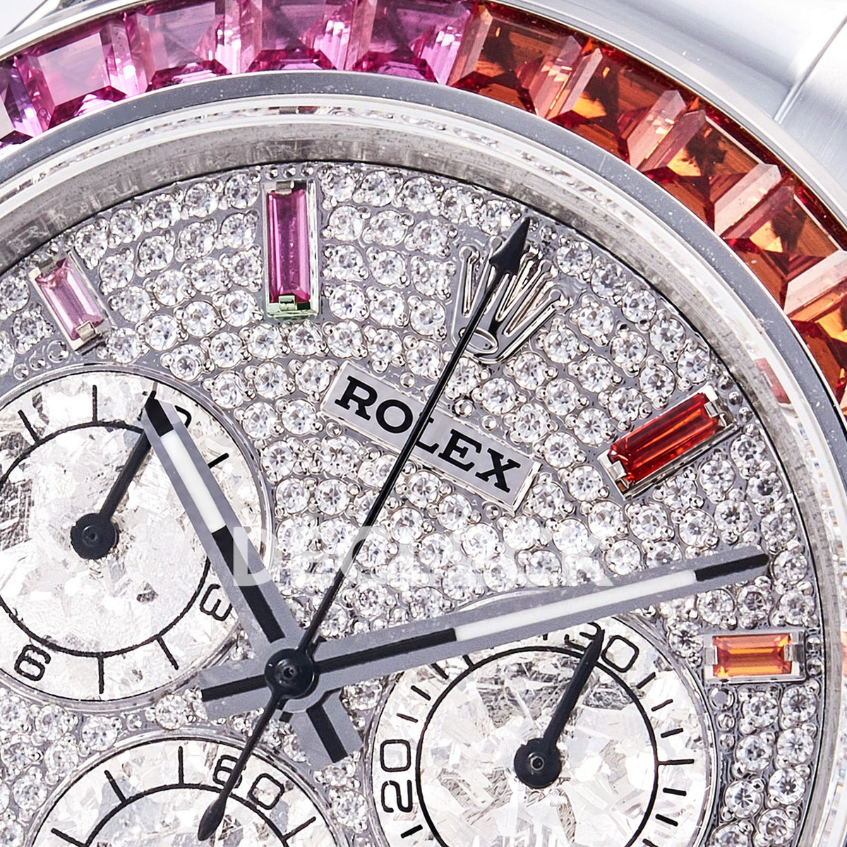 Rolex Daytona Custom 116520 RXF Rainbow Pavé Dial Steel DD4130 replica - upper dial angle