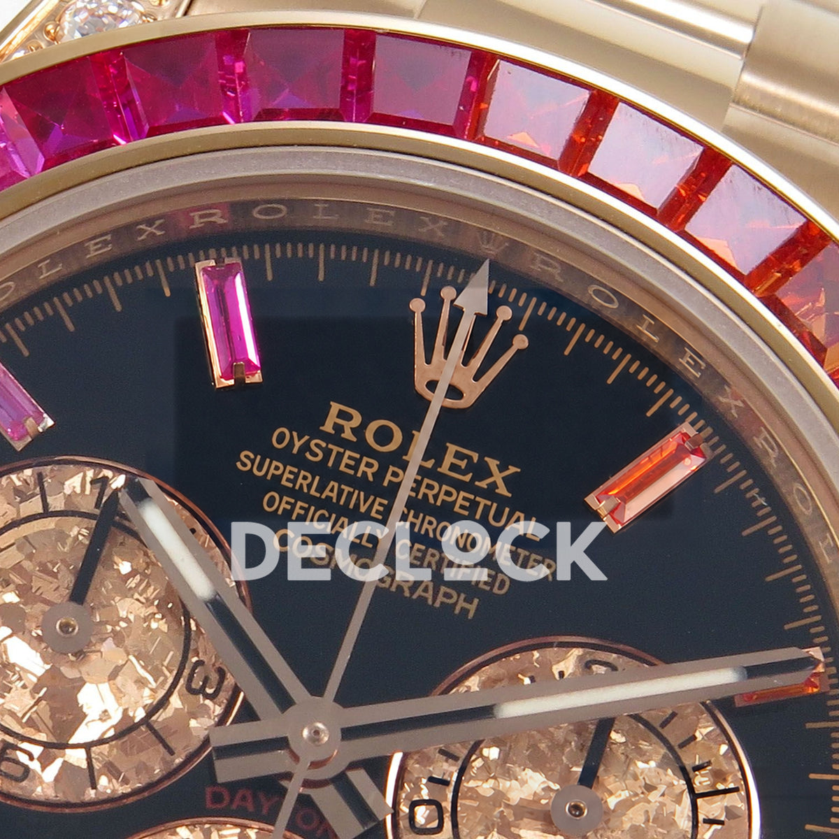 Rolex Daytona Custom 116595RBOW IPKF Rainbow Black Rose Gold DD4130 replica - upper dial closeup