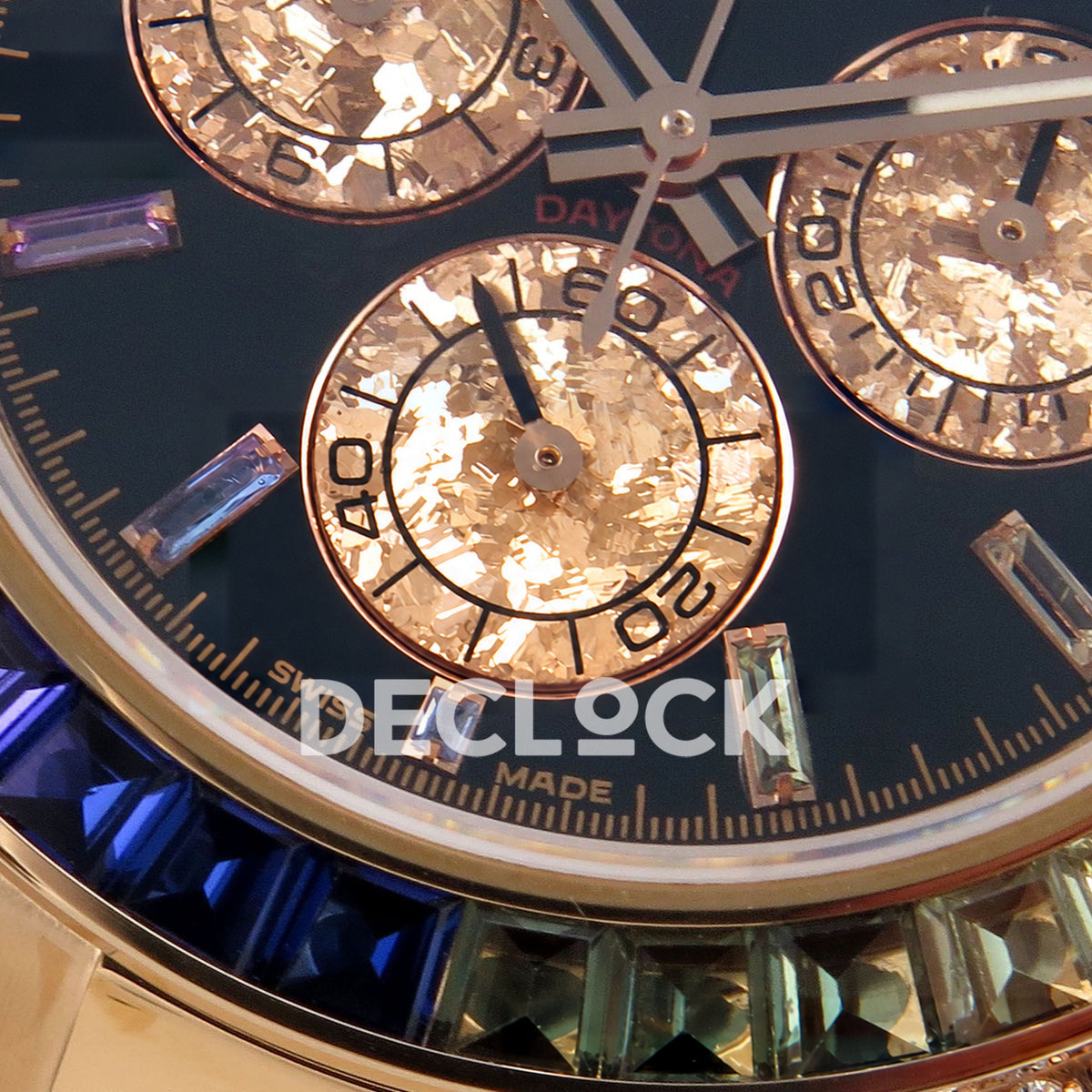 Rolex Daytona Custom 116595RBOW IPKF Rainbow Black Rose Gold DD4130 replica - lower dial closeup