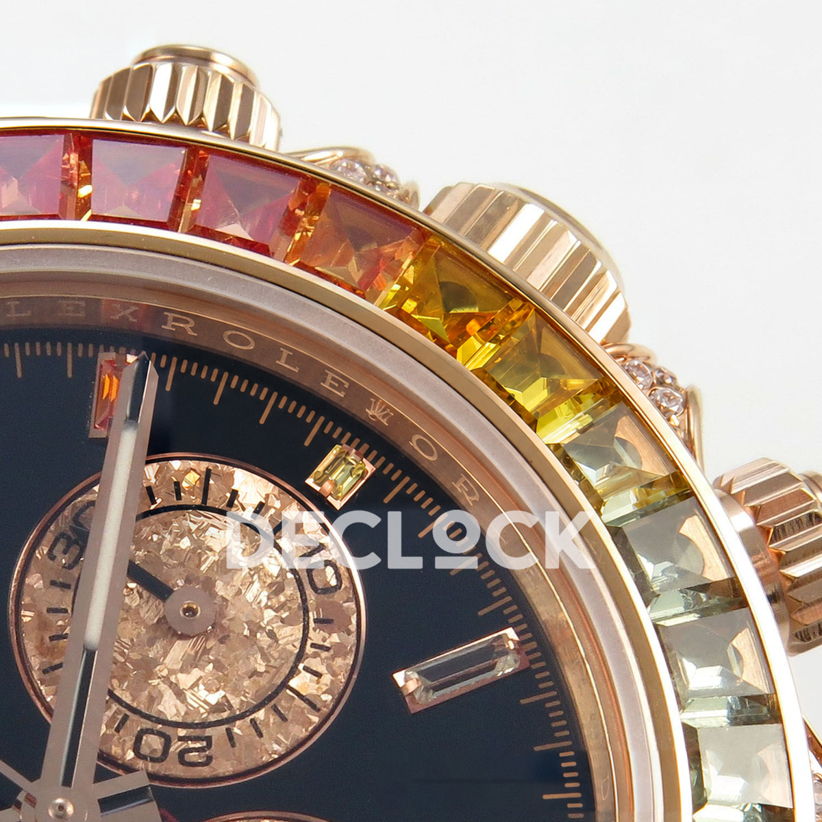 Rolex Daytona Custom 116595RBOW IPKF Rainbow Black Rose Gold DD4130 replica - crown and bezel closeup