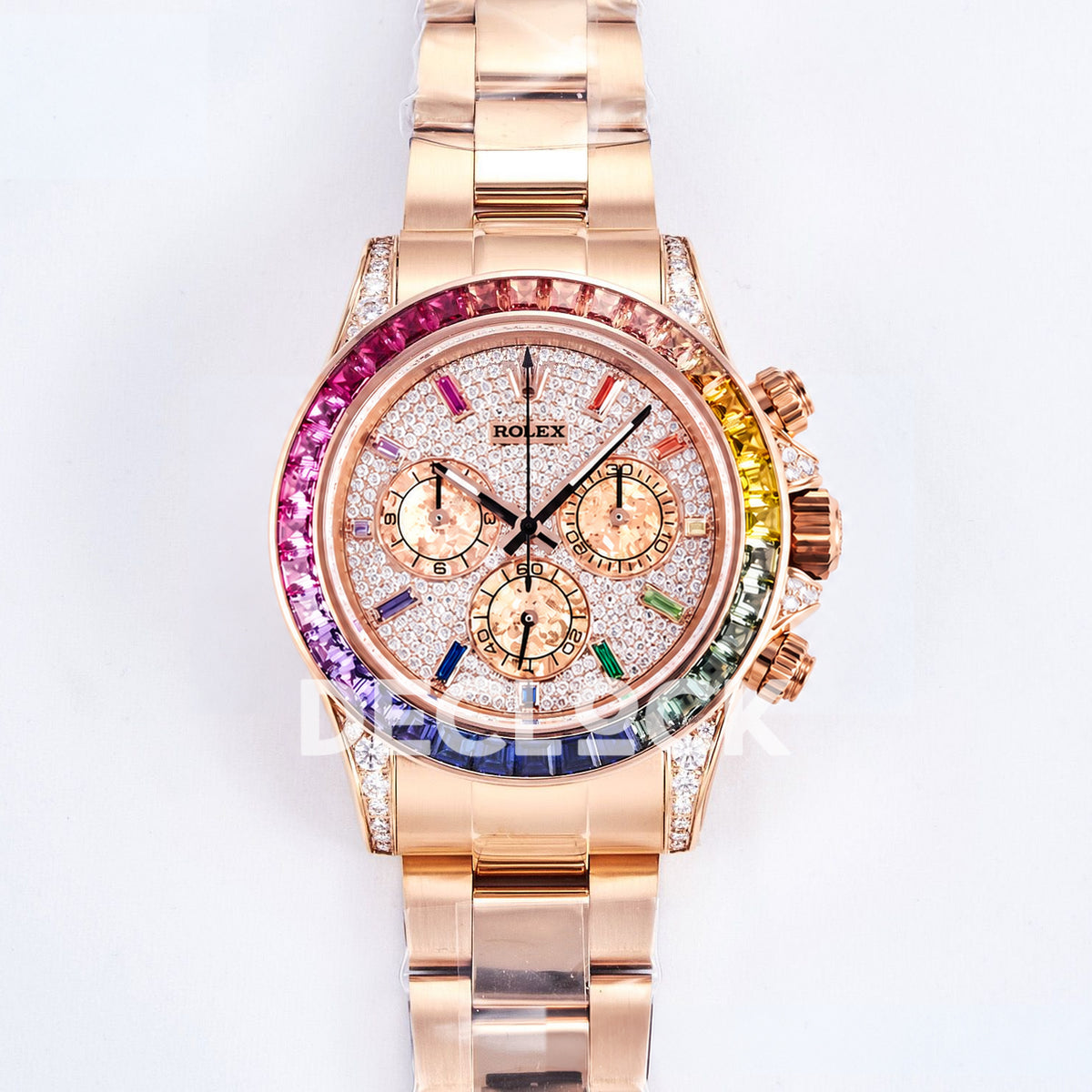 Rolex Daytona Custom 116595RBOW RXF Rainbow Pavé Dial Rose Gold DD4130 replica - front