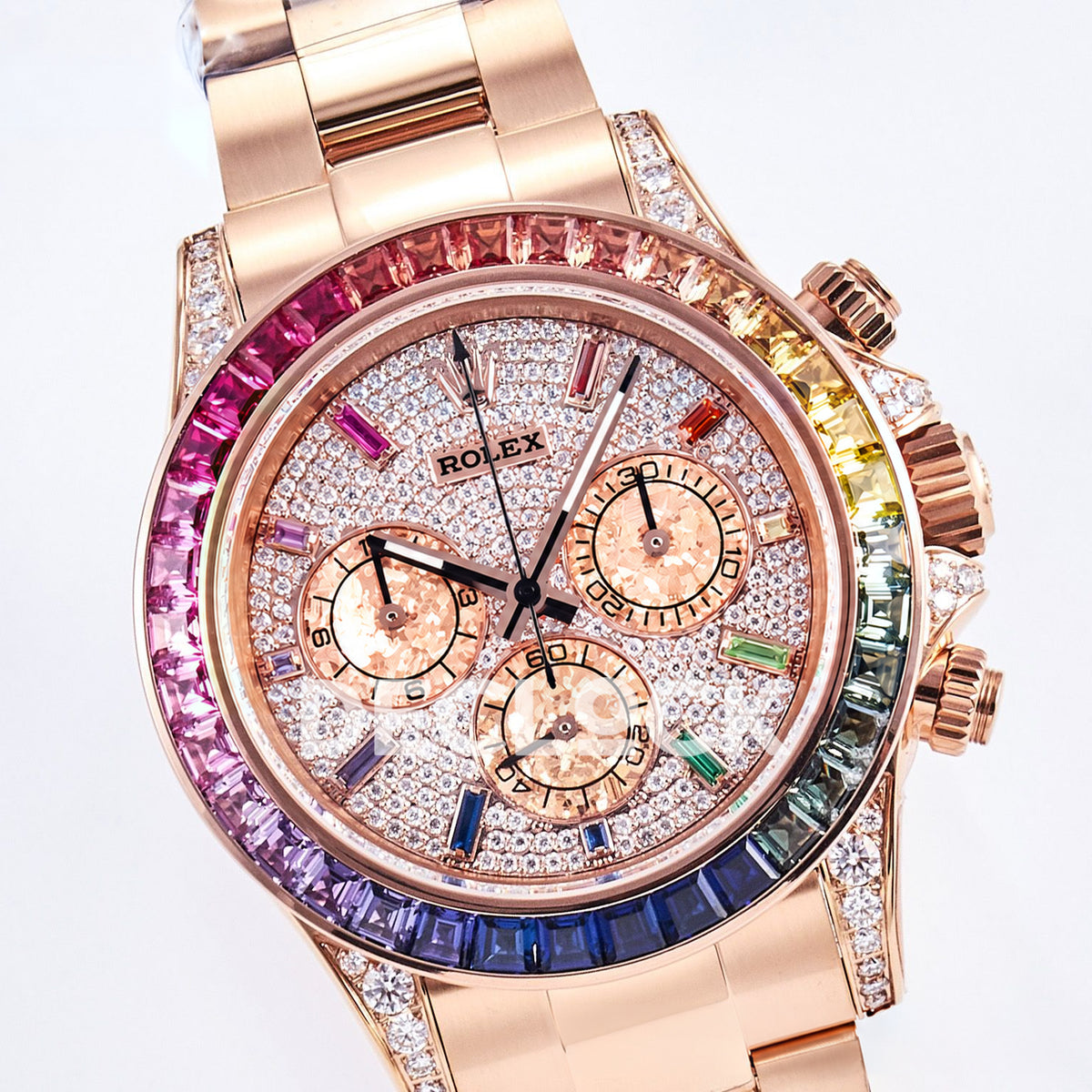 Rolex Daytona Custom 116595RBOW RXF Rainbow Pavé Dial Rose Gold DD4130 replica - three quarter