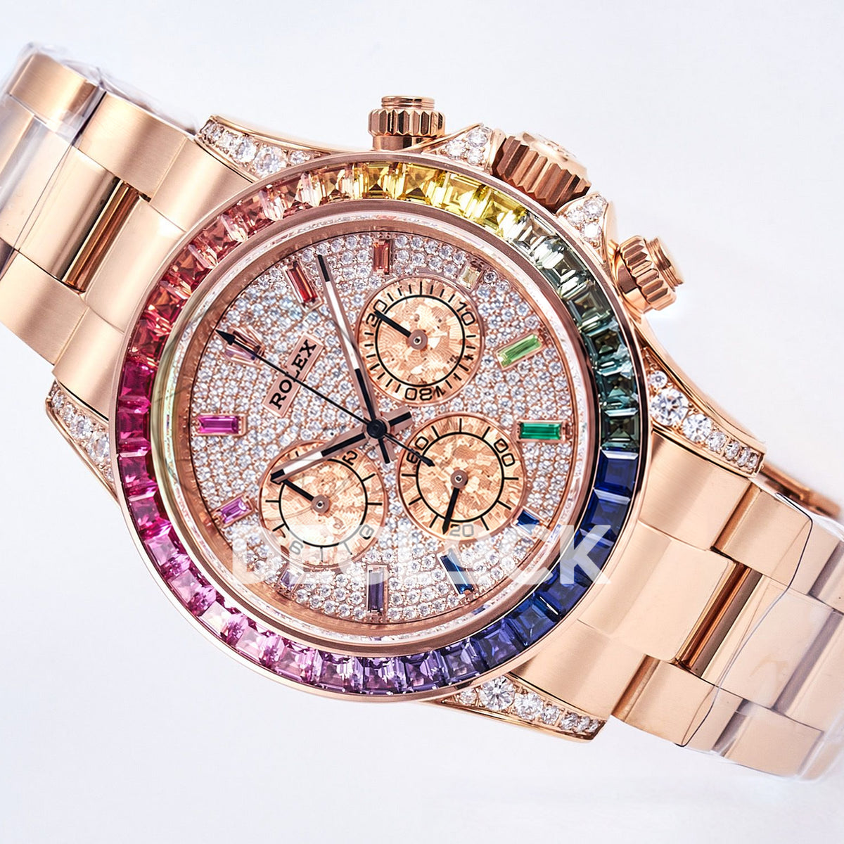 Rolex Daytona Custom 116595RBOW RXF Rainbow Pavé Dial Rose Gold DD4130 replica - dial angle left