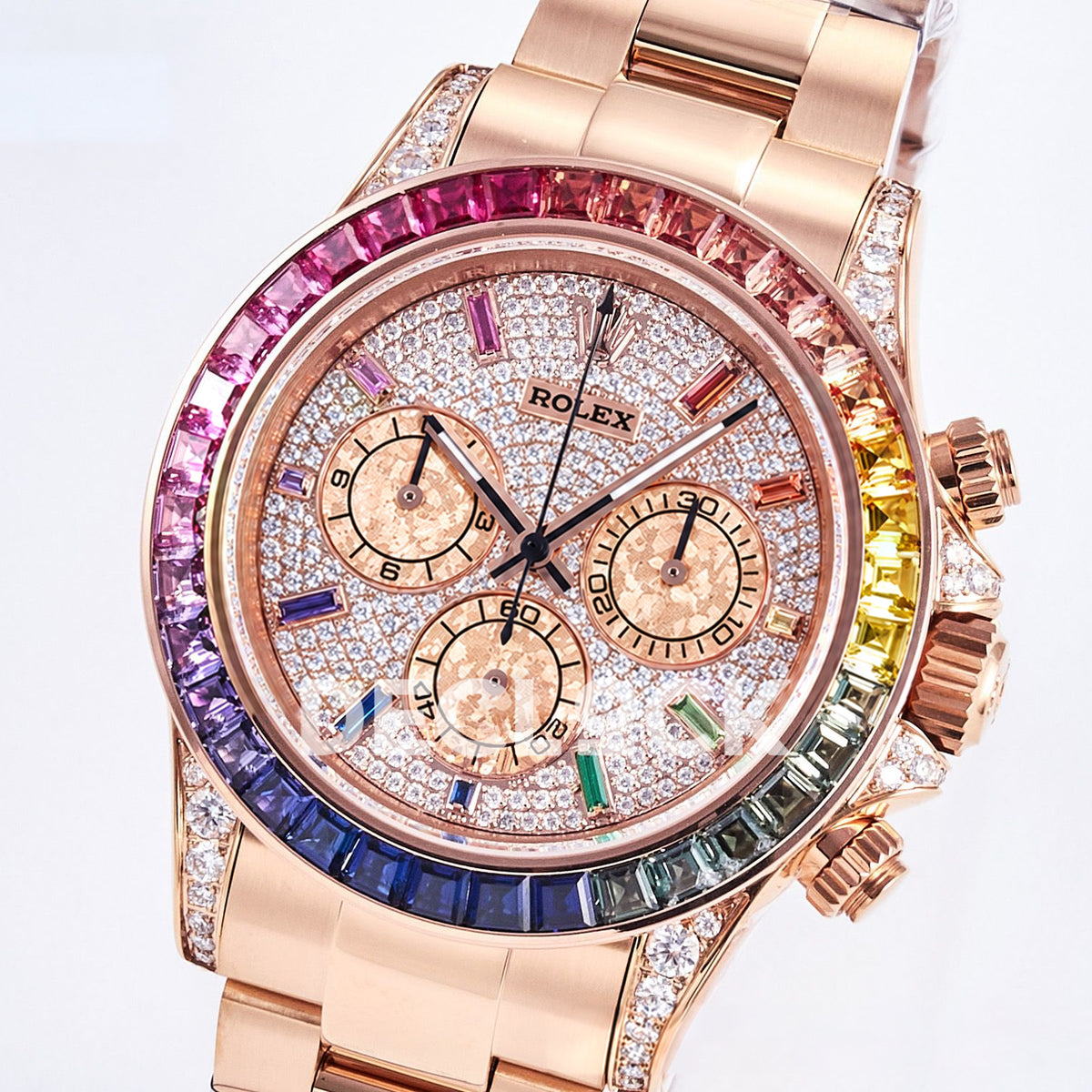 Rolex Daytona Custom 116595RBOW RXF Rainbow Pavé Dial Rose Gold DD4130 replica - dial angle right