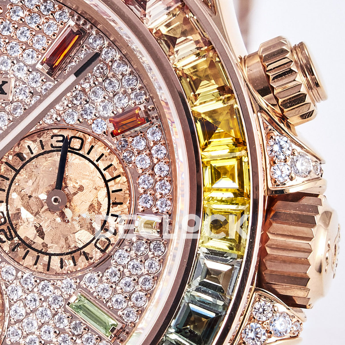 Rolex Daytona Custom 116595RBOW RXF Rainbow Pavé Dial Rose Gold DD4130 replica - crown closeup