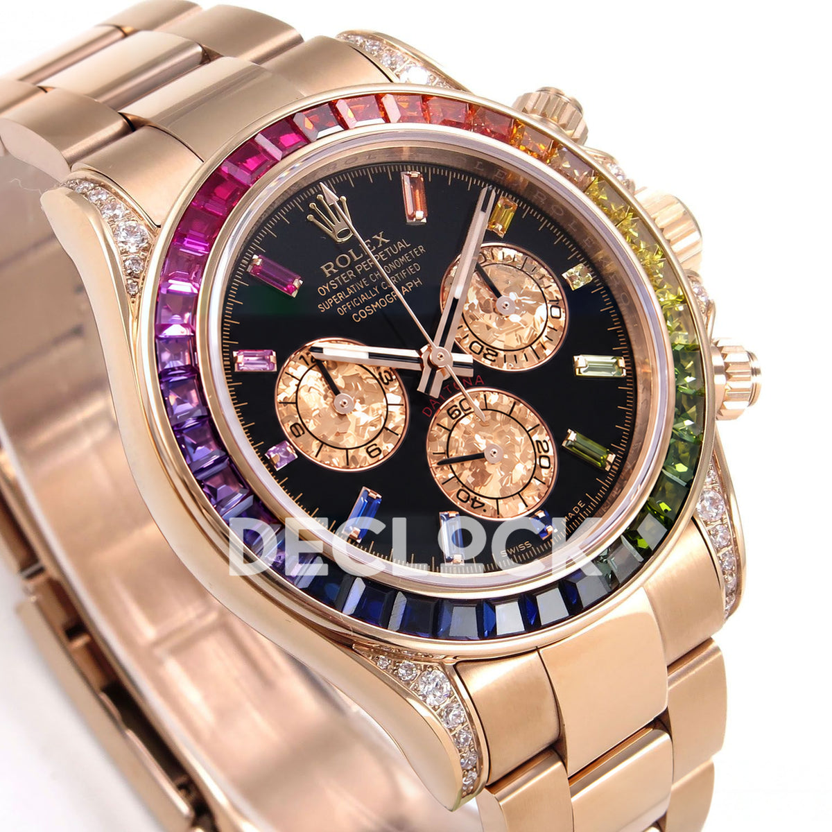 Rolex Daytona Custom 116595RBOW ZF Rainbow Black Rose Gold SH4130 replica - front angle left