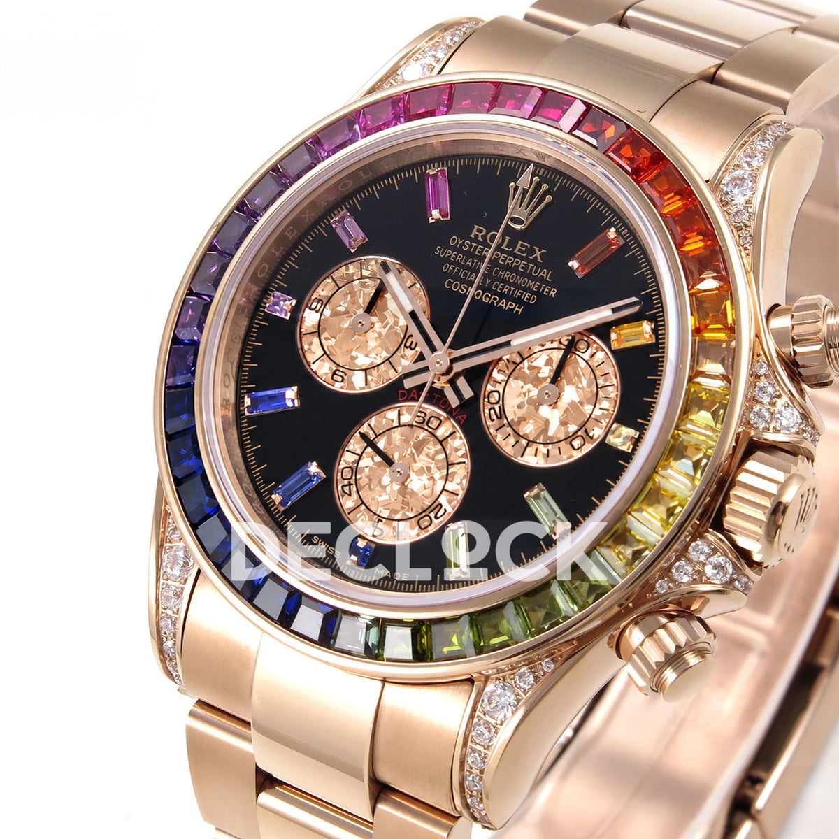 Rolex Daytona Custom 116595RBOW ZF Rainbow Black Rose Gold SH4130 replica - front three quarter