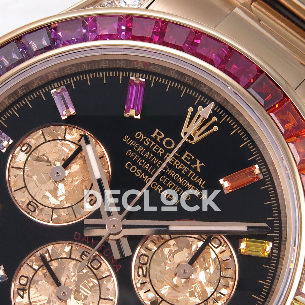 Rolex Daytona Custom 116595RBOW ZF Rainbow Black Rose Gold SH4130 replica - upper dial closeup