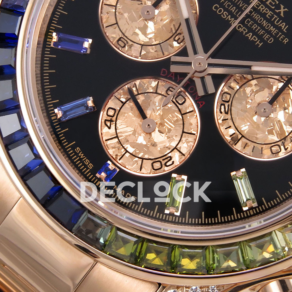 Rolex Daytona Custom 116595RBOW ZF Rainbow Black Rose Gold SH4130 replica - lower dial closeup