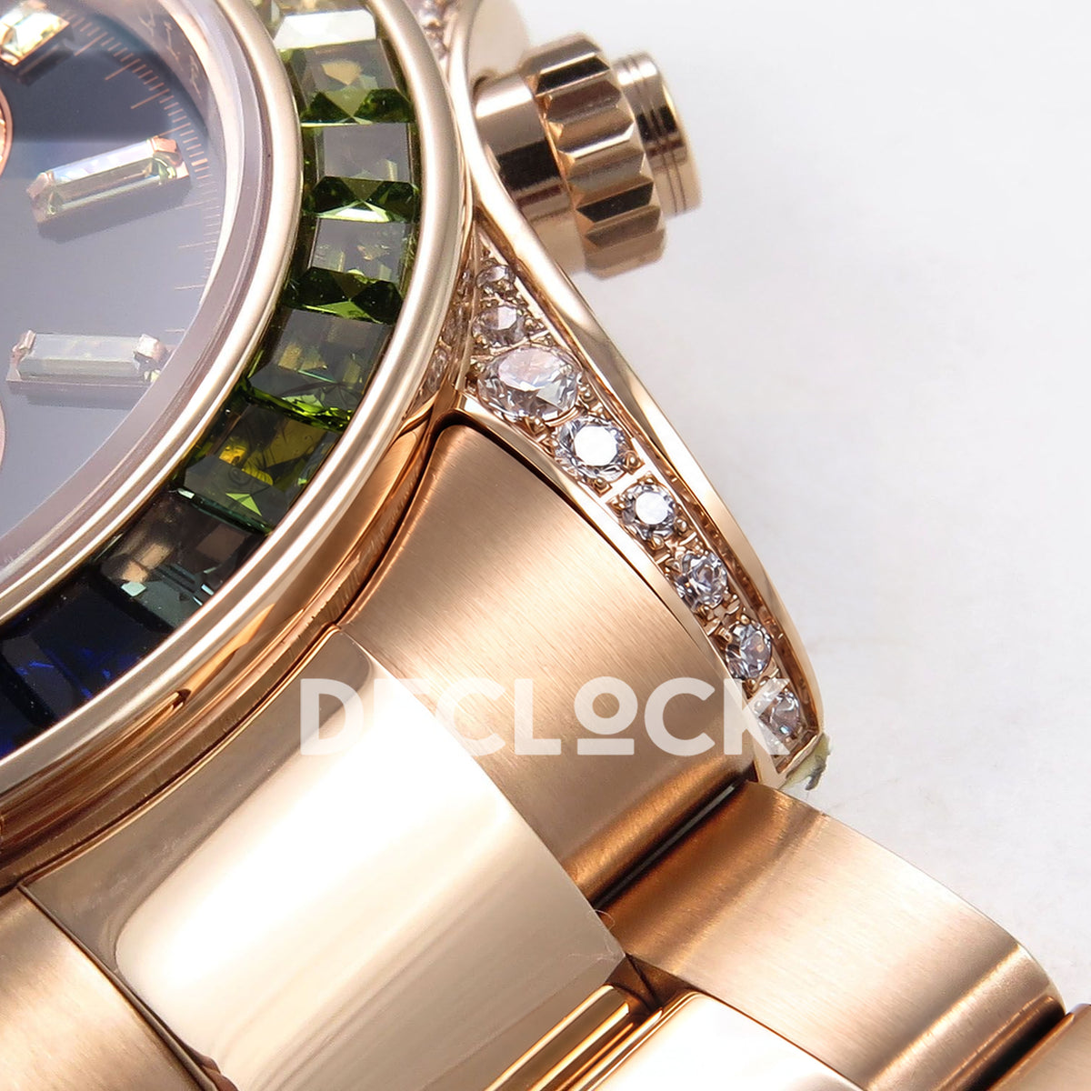 Rolex Daytona Custom 116595RBOW ZF Rainbow Black Rose Gold SH4130 replica - lug and bracelet closeup