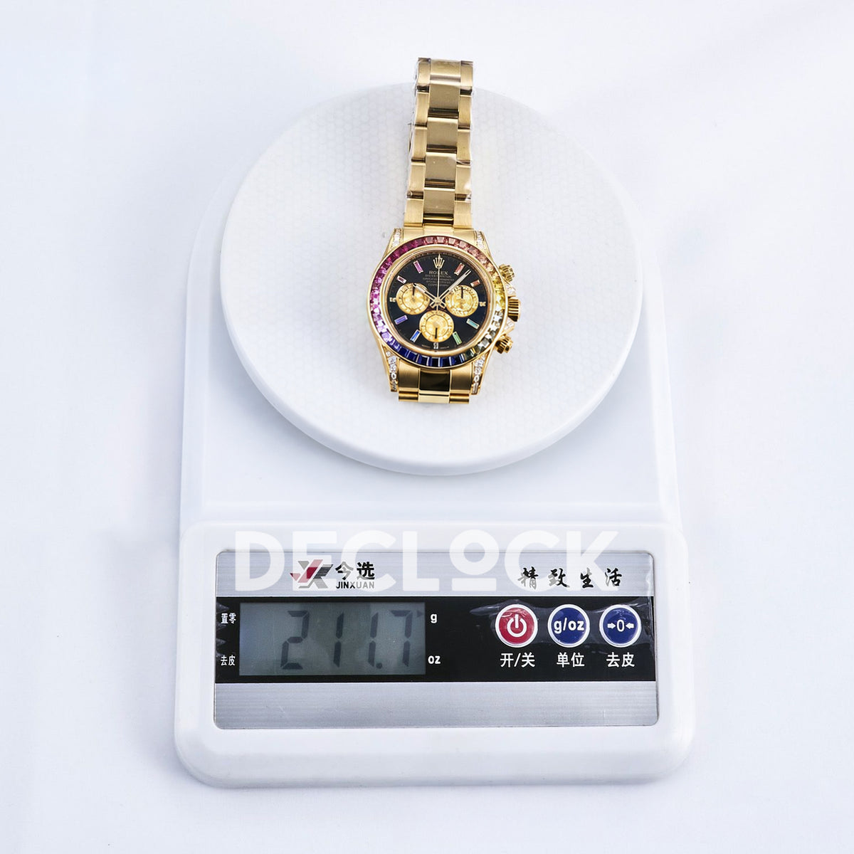 Rolex Daytona Custom 116598RBOW RXF Rainbow Black Gold Dial DD4130 replica - weight scale