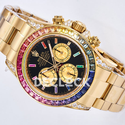 Rolex Daytona Custom 116598RBOW RXF Rainbow Black Gold Dial DD4130 replica - front angle left